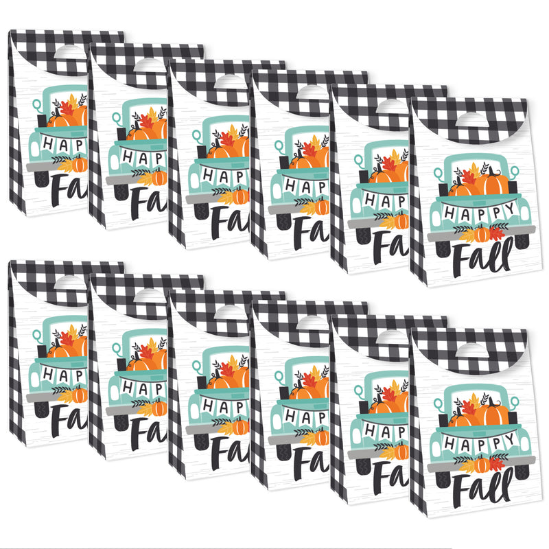 Happy Fall Truck - Harvest Pumpkin Gift Favor Bags - Party Goodie Boxes - Set of 12