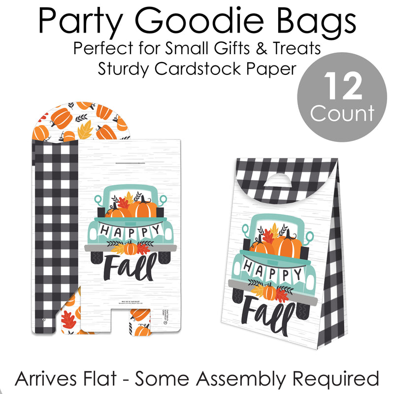 Happy Fall Truck - Harvest Pumpkin Gift Favor Bags - Party Goodie Boxes - Set of 12