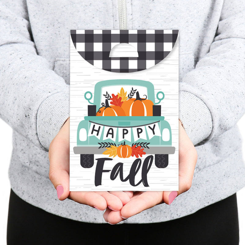 Happy Fall Truck - Harvest Pumpkin Gift Favor Bags - Party Goodie Boxes - Set of 12