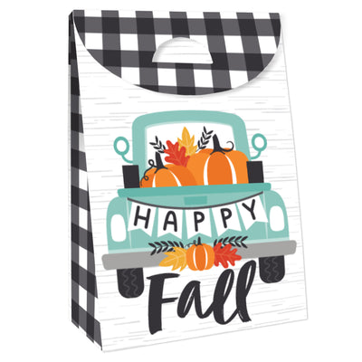 Happy Fall Truck - Harvest Pumpkin Gift Favor Bags - Party Goodie Boxes - Set of 12