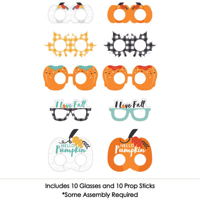 Happy Fall Truck Glasses and Masks - Paper Card Stock Harvest Pumpkin Party Photo Booth Props Kit - 10 Count