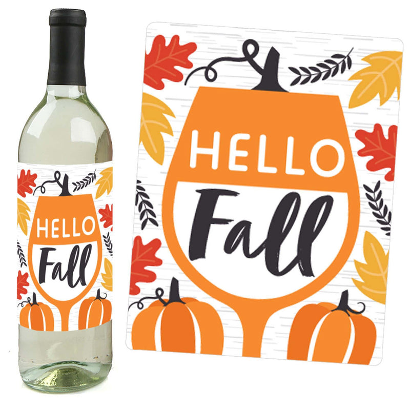 Happy Fall Truck - Harvest Pumpkin Party Decorations for Women and Men - Wine Bottle Label Stickers - Set of 4