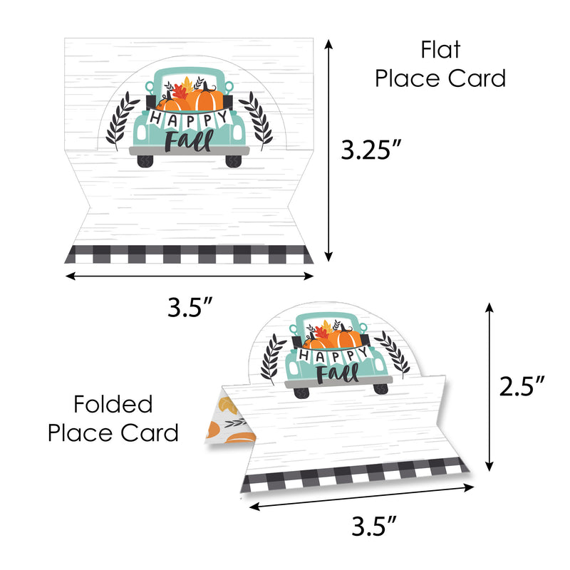 Happy Fall Truck - Harvest Pumpkin Party Tent Buffet Card - Table Setting Name Place Cards - Set of 24