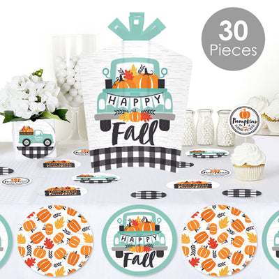 Happy Fall Truck - Harvest Pumpkin Party Decor and Confetti - Terrific Table Centerpiece Kit - Set of 30