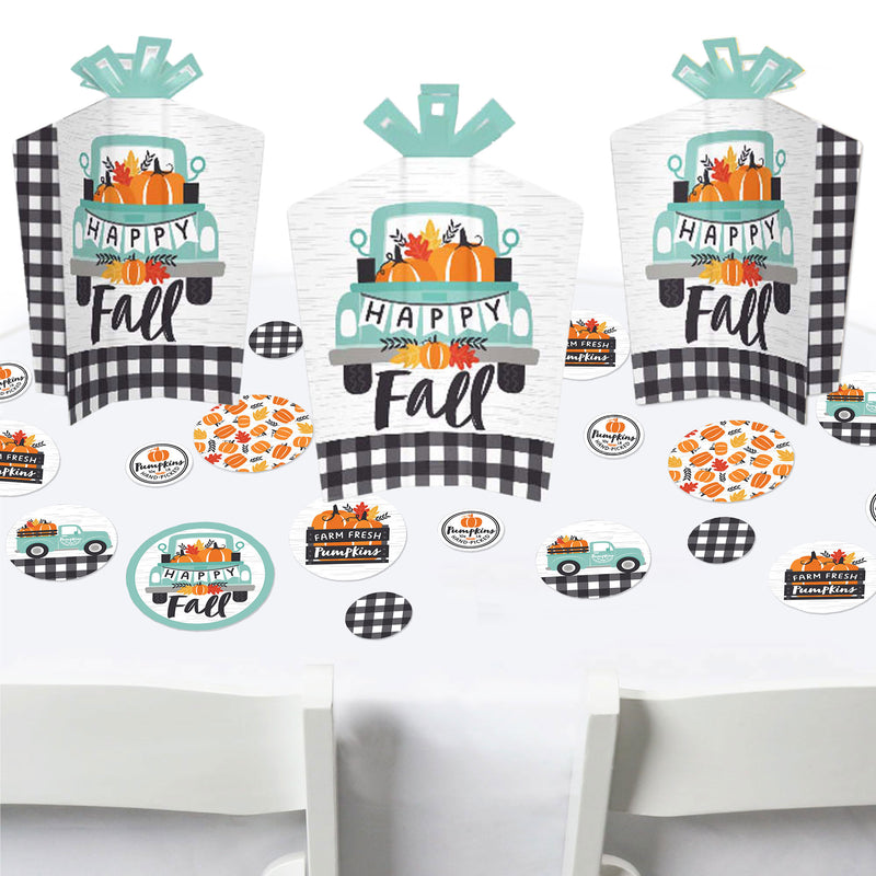 Happy Fall Truck - Harvest Pumpkin Party Decor and Confetti - Terrific Table Centerpiece Kit - Set of 30