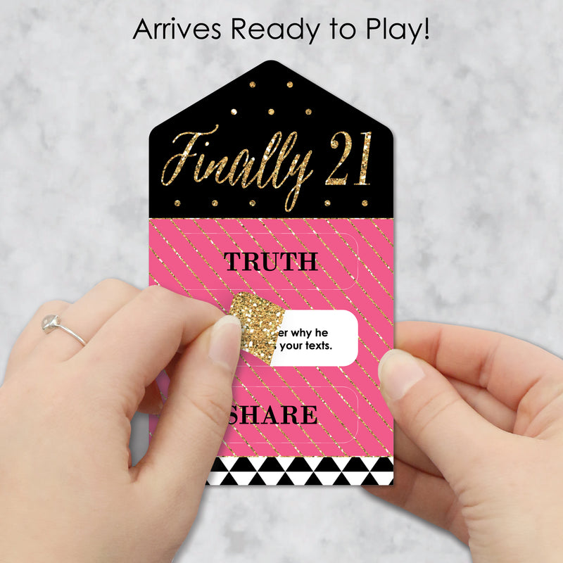 Finally 21 Girl - 21st Birthday Party Game Pickle Cards - Truth, Dare, Share Pull Tabs - Set of 12