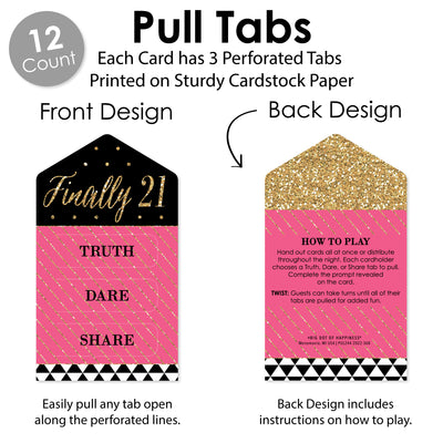 Finally 21 Girl - 21st Birthday Party Game Pickle Cards - Truth, Dare, Share Pull Tabs - Set of 12