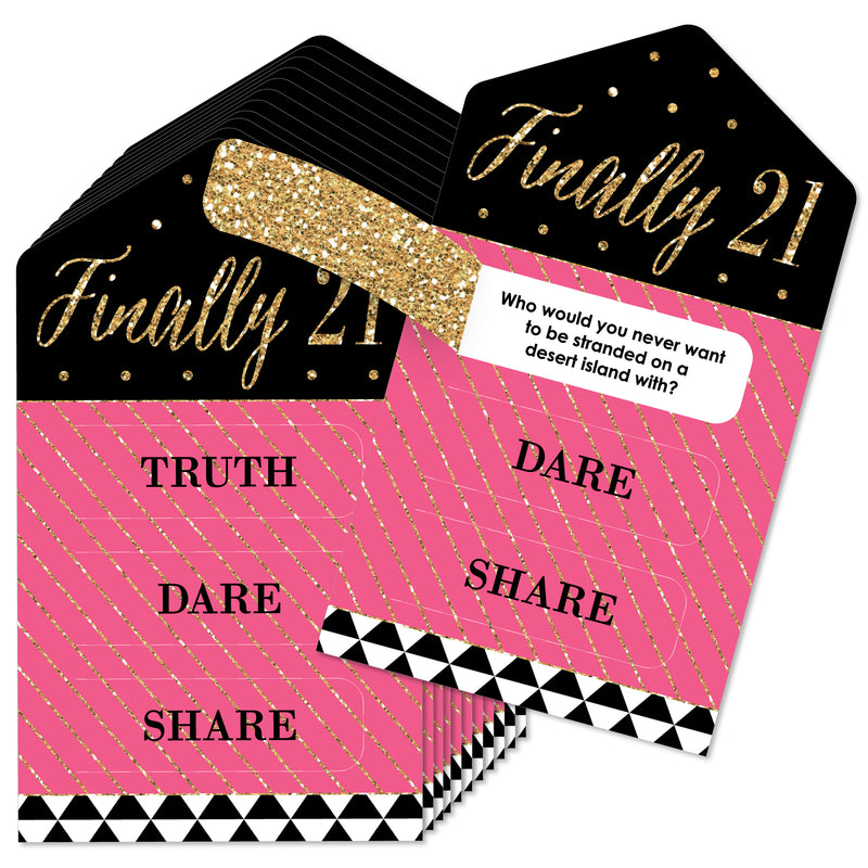 Finally 21 Girl - 21st Birthday Party Game Pickle Cards - Truth, Dare, Share Pull Tabs - Set of 12