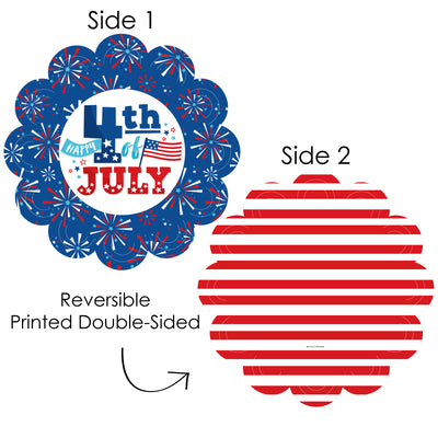 Firecracker 4th of July - Red, White and Royal Blue Party Round Table Decorations - Paper Chargers - Place Setting For 12