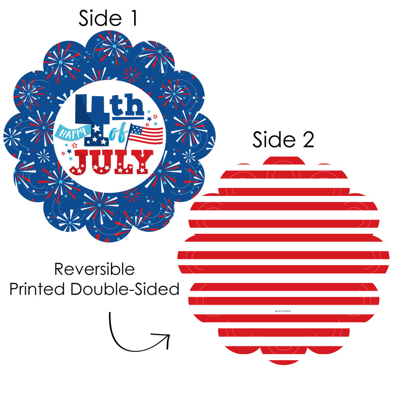 Firecracker 4th of July - Red, White and Royal Blue Party Round Table Decorations - Paper Chargers - Place Setting For 12