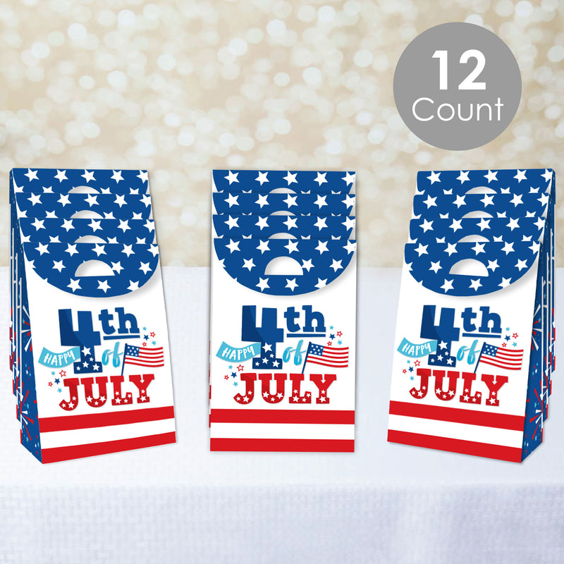 Firecracker 4th of July - Red, White and Royal Blue Gift Favor Bags - Party Goodie Boxes - Set of 12