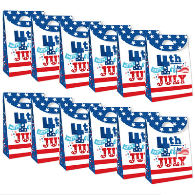 Firecracker 4th of July - Red, White and Royal Blue Gift Favor Bags - Party Goodie Boxes - Set of 12