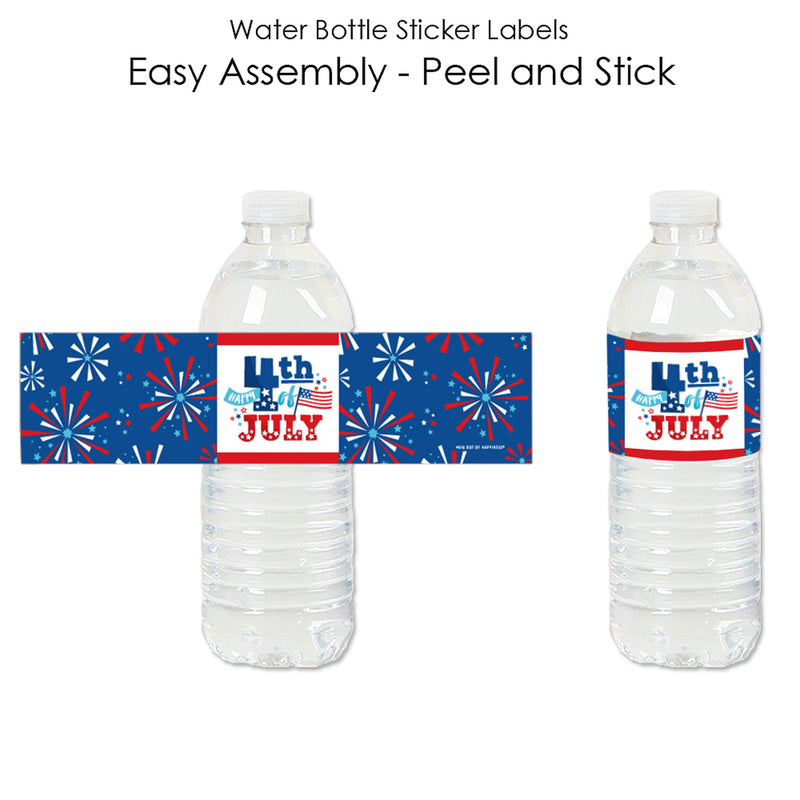 Firecracker 4th of July - Red, White and Royal Blue Party Water Bottle Sticker Labels - Set of 20