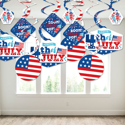 Firecracker 4th of July - Red, White and Royal Blue Party Hanging Decor - Party Decoration Swirls - Set of 40