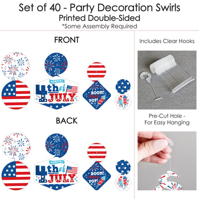 Firecracker 4th of July - Red, White and Royal Blue Party Hanging Decor - Party Decoration Swirls - Set of 40