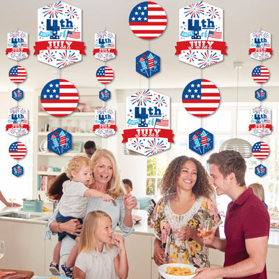 Firecracker 4th of July - Red, White and Royal Blue Party DIY Dangler Backdrop - Hanging Vertical Decorations - 30 Pieces