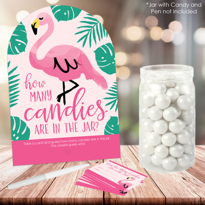 Pink Flamingo - Party Like a Pineapple - How Many Candies Tropical Summer Party Game - 1 Stand and 40 Cards - Candy Guessing Game