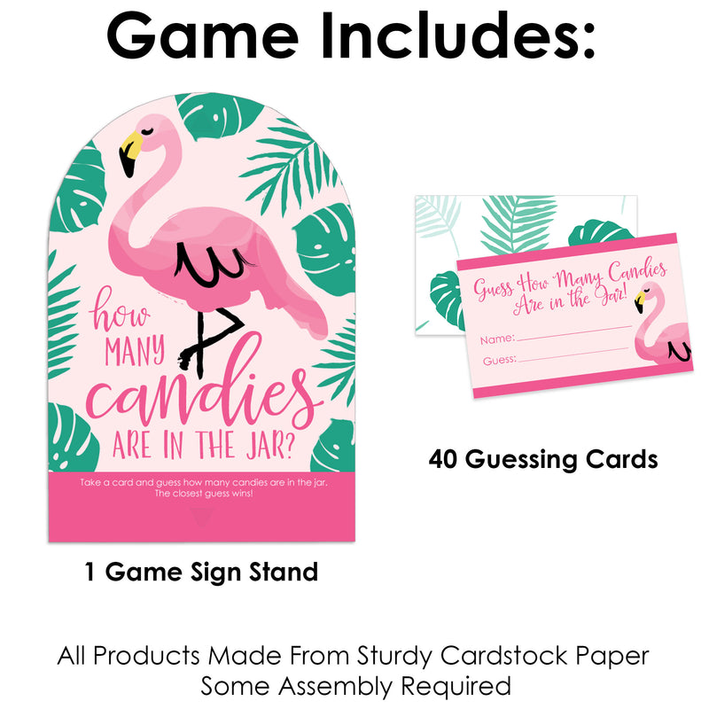 Pink Flamingo - Party Like a Pineapple - How Many Candies Tropical Summer Party Game - 1 Stand and 40 Cards - Candy Guessing Game