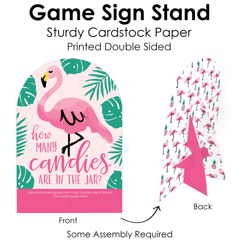 Pink Flamingo - Party Like a Pineapple - How Many Candies Tropical Summer Party Game - 1 Stand and 40 Cards - Candy Guessing Game