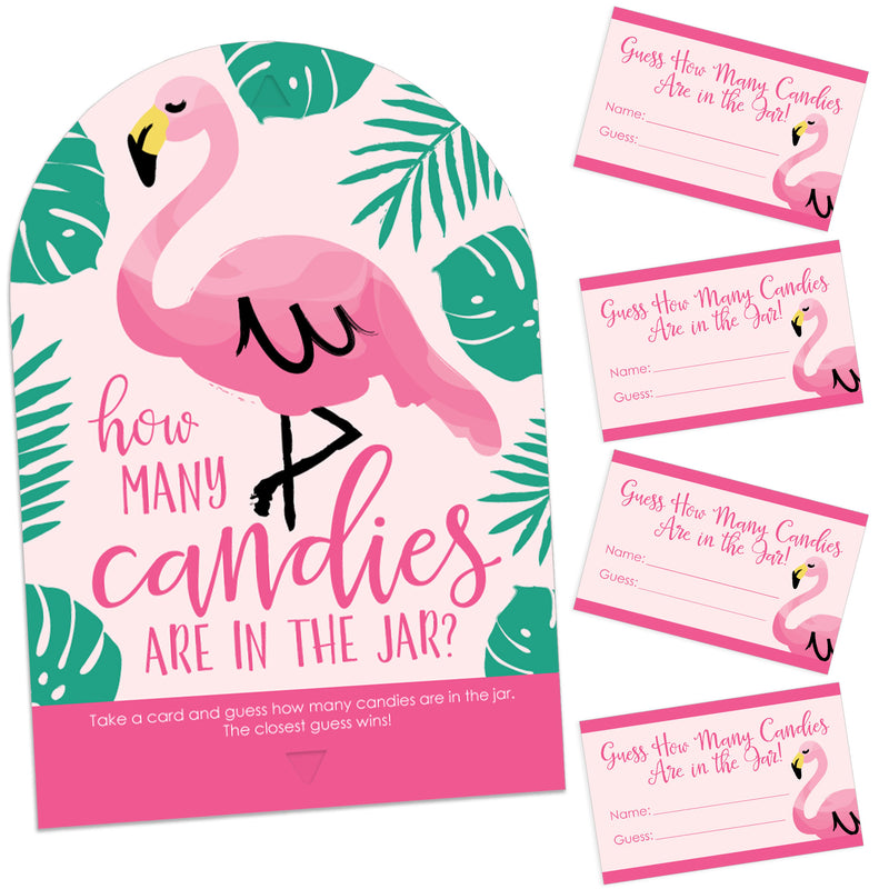 Pink Flamingo - Party Like a Pineapple - How Many Candies Tropical Summer Party Game - 1 Stand and 40 Cards - Candy Guessing Game