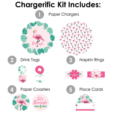 Pink Flamingo - Party Like a Pineapple - Tropical Summer Party Paper Charger and Table Decorations - Chargerific Kit - Place Setting for 8