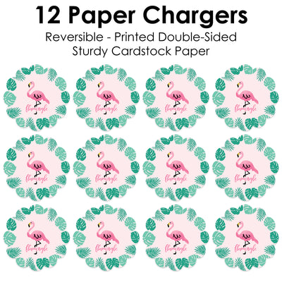 Pink Flamingo - Tropical Summer Party Round Table Decorations - Paper Chargers - Place Setting For 12