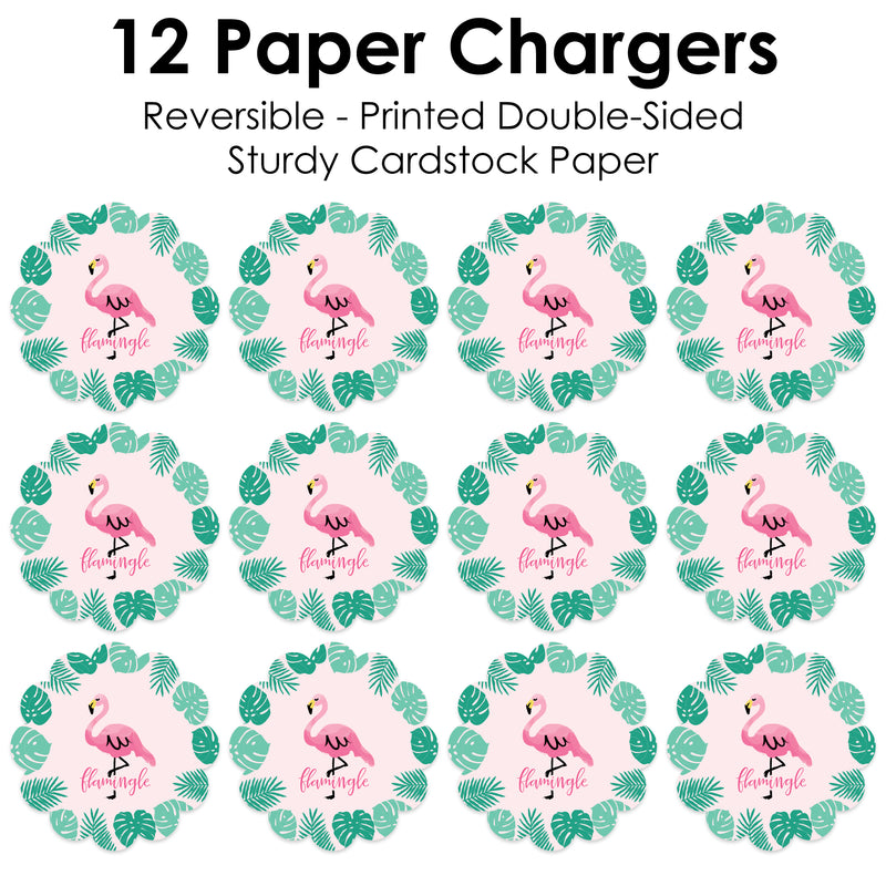 Pink Flamingo - Tropical Summer Party Round Table Decorations - Paper Chargers - Place Setting For 12