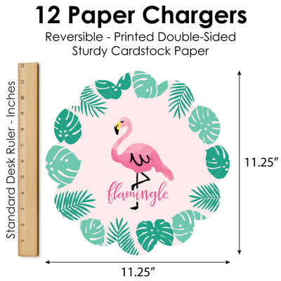 Pink Flamingo - Tropical Summer Party Round Table Decorations - Paper Chargers - Place Setting For 12