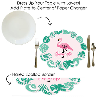 Pink Flamingo - Tropical Summer Party Round Table Decorations - Paper Chargers - Place Setting For 12