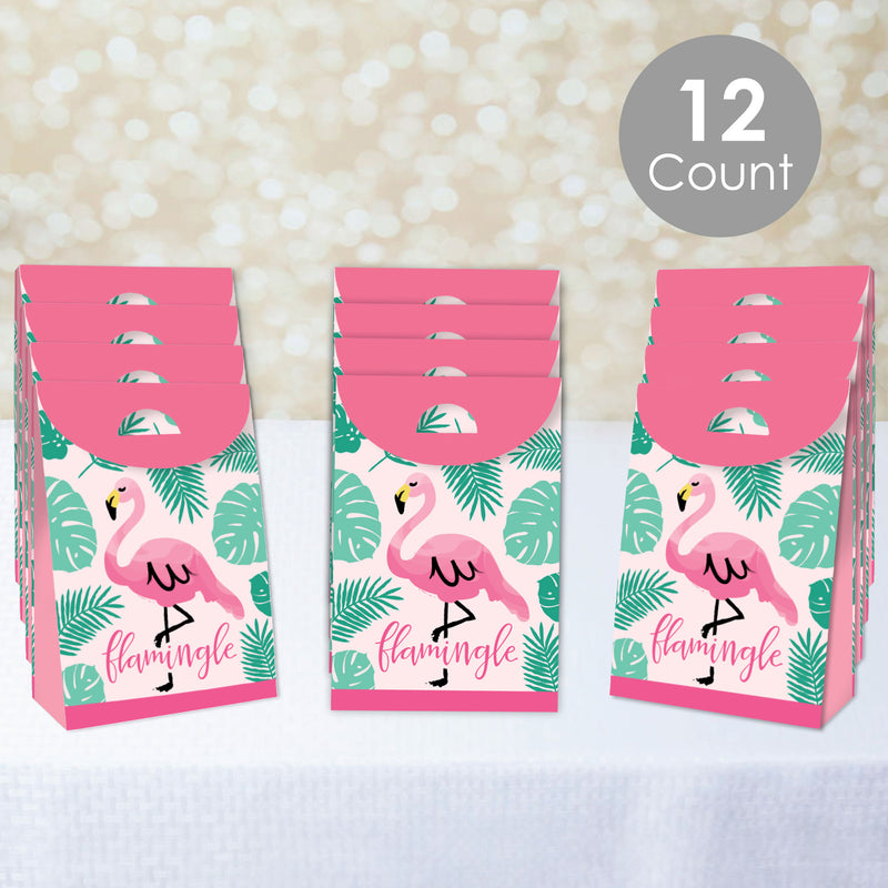 Pink Flamingo - Tropical Summer Gift Favor Bags - Party Goodie Boxes - Set of 12