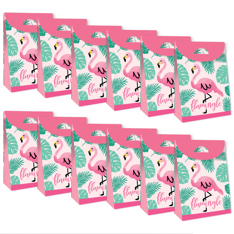 Pink Flamingo - Tropical Summer Gift Favor Bags - Party Goodie Boxes - Set of 12