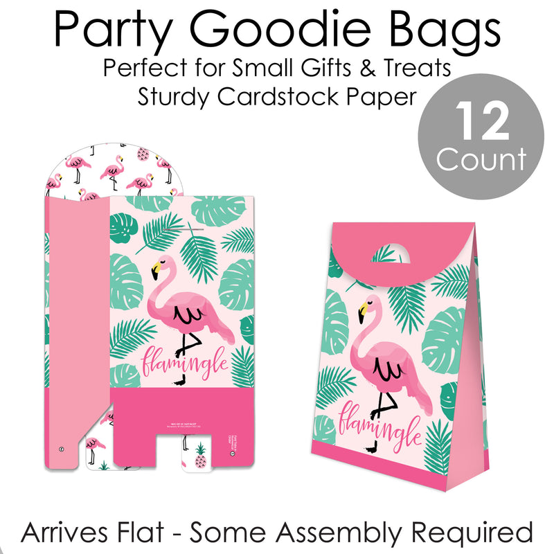 Pink Flamingo - Tropical Summer Gift Favor Bags - Party Goodie Boxes - Set of 12