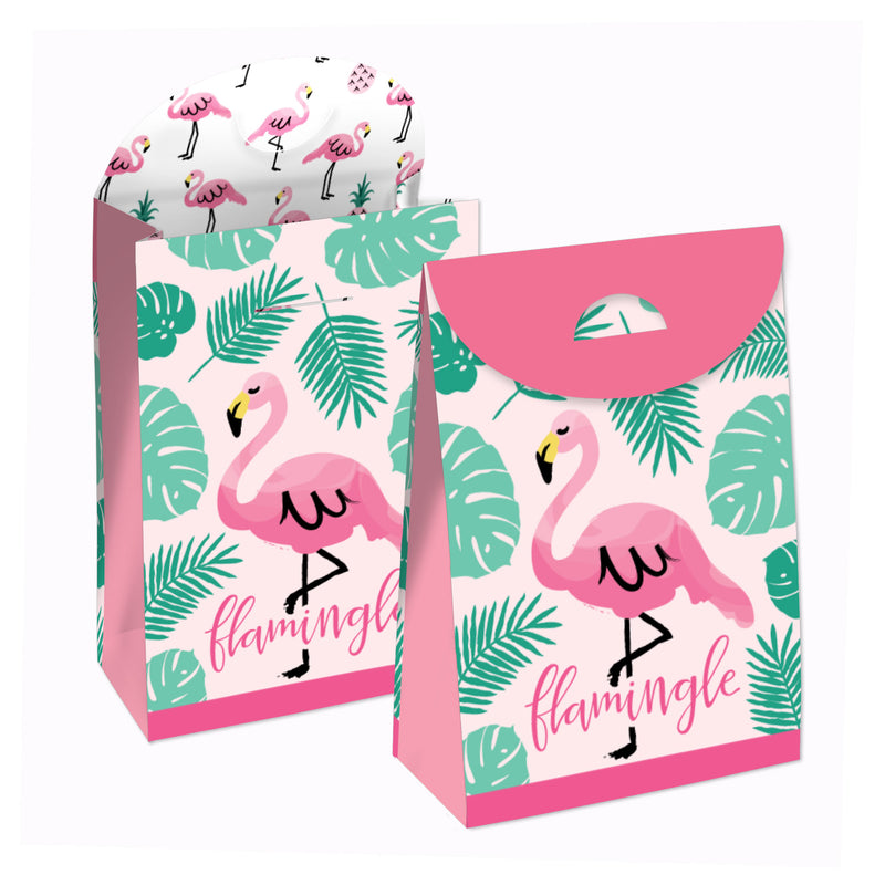 Pink Flamingo - Tropical Summer Gift Favor Bags - Party Goodie Boxes - Set of 12