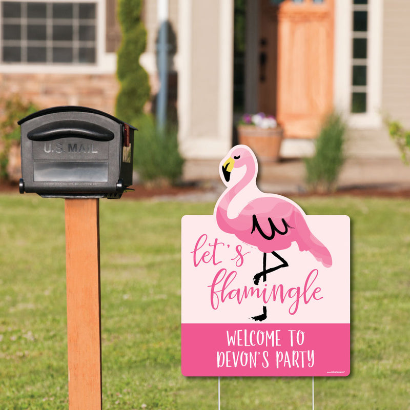 Pink Flamingo - Party Decorations - Tropical Summer Personalized Welcome Yard Sign