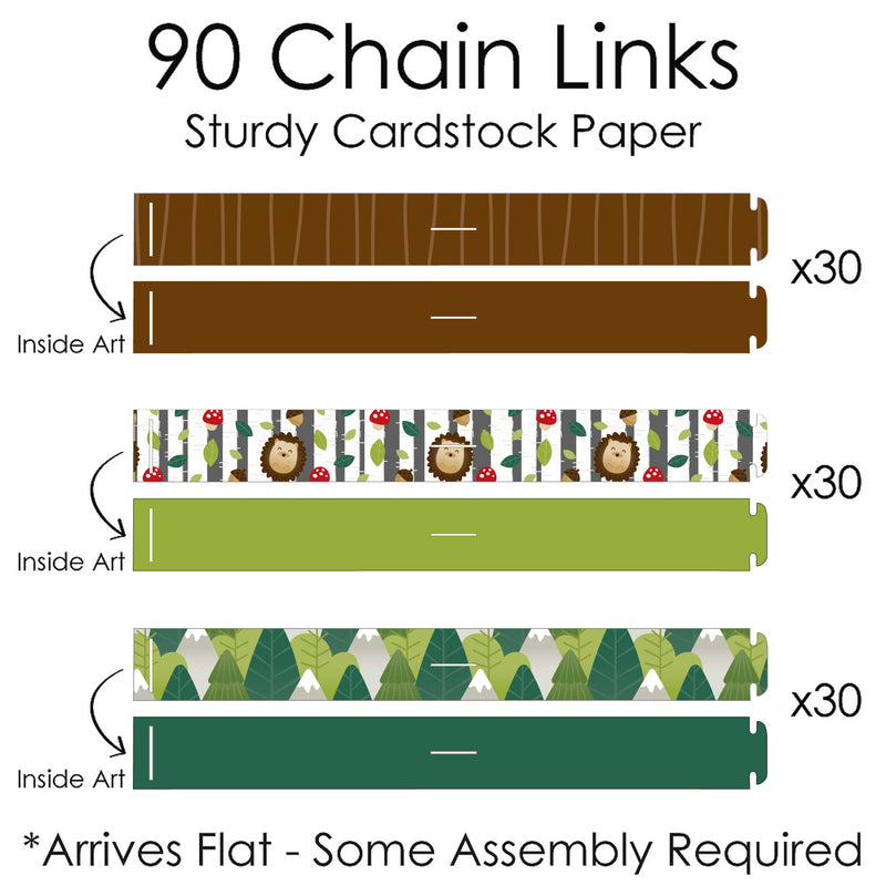 Forest Hedgehogs - 90 Chain Links and 30 Paper Tassels Decoration Kit - Woodland Birthday Party or Baby Shower Paper Chains Garland - 21 feet