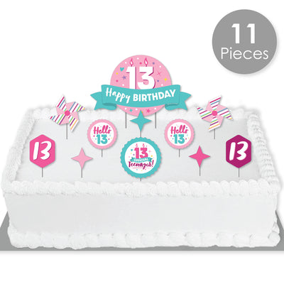 Girl 13th Birthday - Official Teenager Birthday Party Cake Decorating Kit - Happy Birthday Cake Topper Set - 11 Pieces