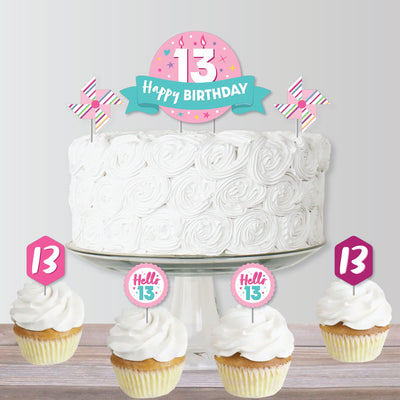 Girl 13th Birthday - Official Teenager Birthday Party Cake Decorating Kit - Happy Birthday Cake Topper Set - 11 Pieces