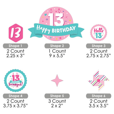 Girl 13th Birthday - Official Teenager Birthday Party Cake Decorating Kit - Happy Birthday Cake Topper Set - 11 Pieces