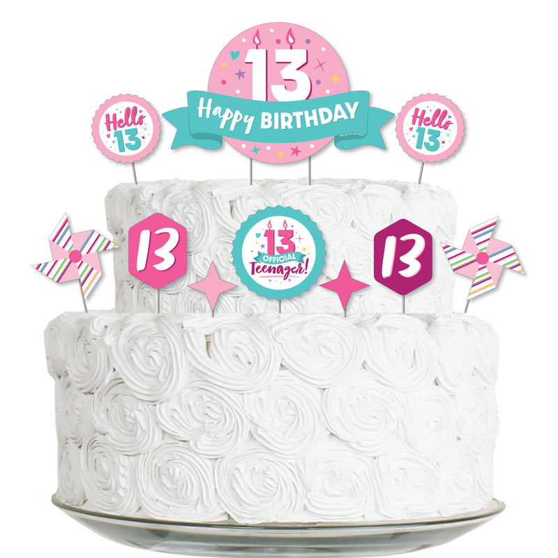 Girl 13th Birthday - Official Teenager Birthday Party Cake Decorating Kit - Happy Birthday Cake Topper Set - 11 Pieces