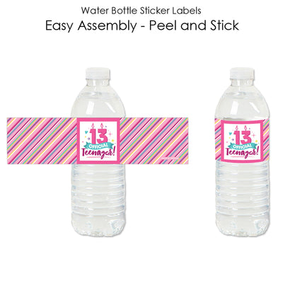 Girl 13th Birthday - Official Teenager Birthday Party Water Bottle Sticker Labels - Set of 20