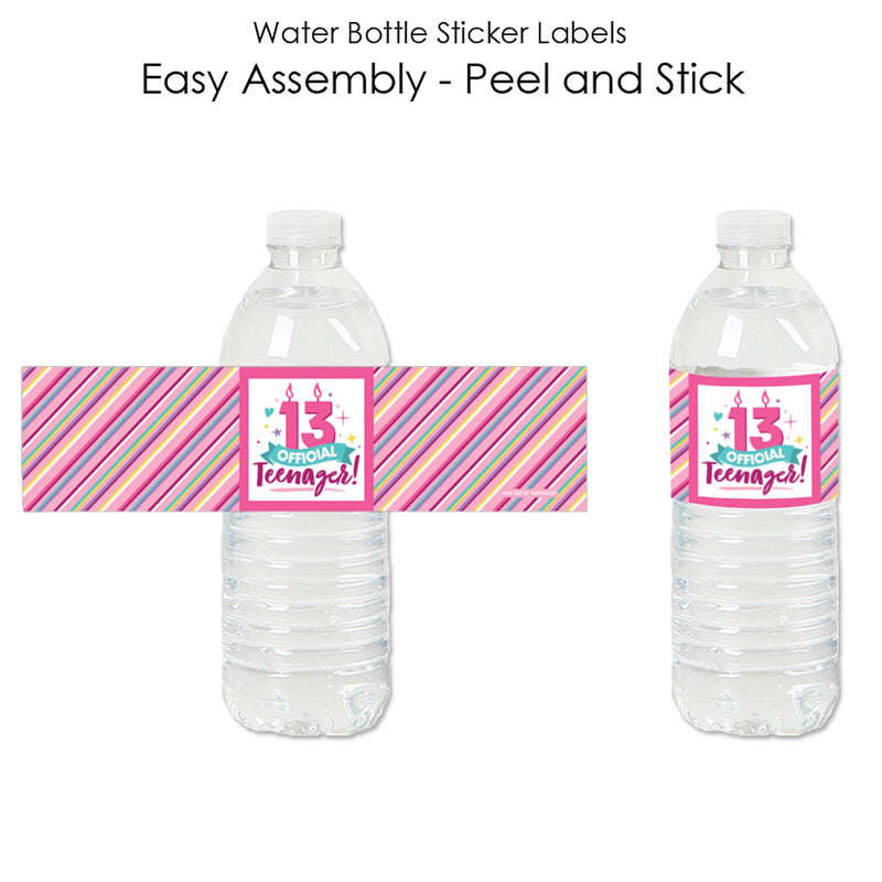 Girl 13th Birthday - Official Teenager Birthday Party Water Bottle Sticker Labels - Set of 20