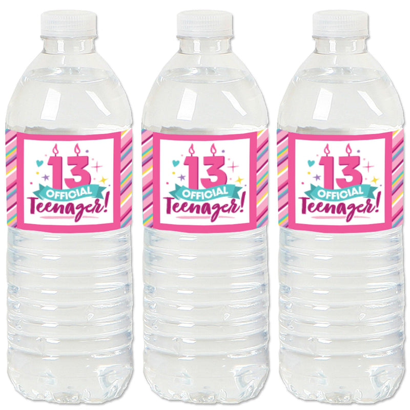 Girl 13th Birthday - Official Teenager Birthday Party Water Bottle Sticker Labels - Set of 20