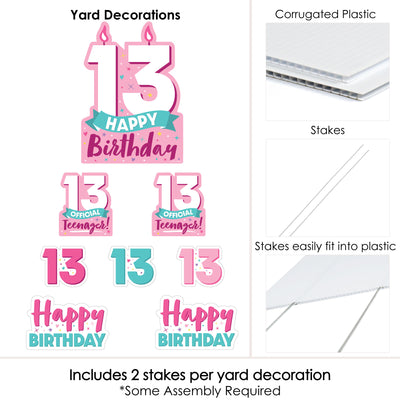 Girl 13th Birthday - Yard Sign and Outdoor Lawn Decorations - Official Teenager Birthday Party Yard Signs - Set of 8