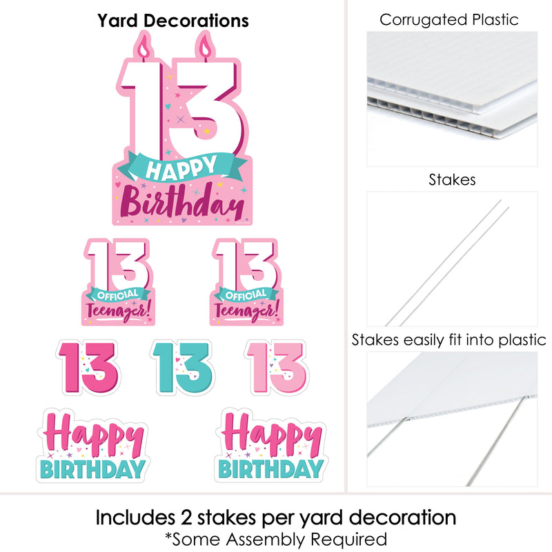 Girl 13th Birthday - Yard Sign and Outdoor Lawn Decorations - Official Teenager Birthday Party Yard Signs - Set of 8