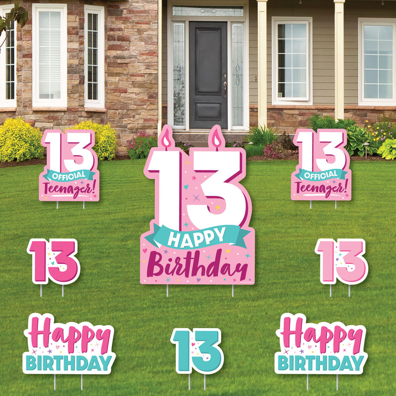 Girl 13th Birthday - Yard Sign and Outdoor Lawn Decorations - Official Teenager Birthday Party Yard Signs - Set of 8