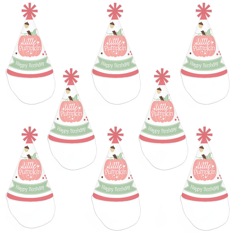 Girl Little Pumpkin - Cone Happy Birthday Party Hats for Kids and Adults - Set of 8 (Standard Size)