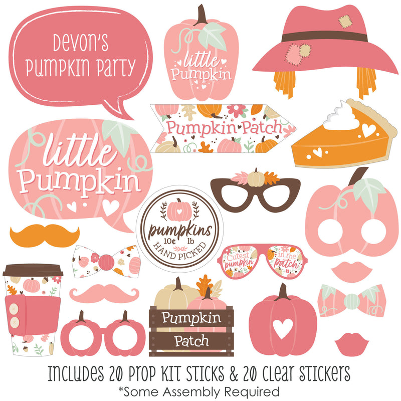 Girl Little Pumpkin - Personalized Fall Birthday Party or Baby Shower Photo Booth Props Kit - 20 Count