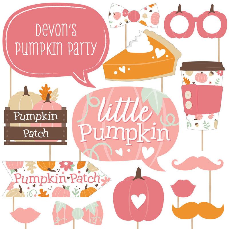 Girl Little Pumpkin - Personalized Fall Birthday Party or Baby Shower Photo Booth Props Kit - 20 Count