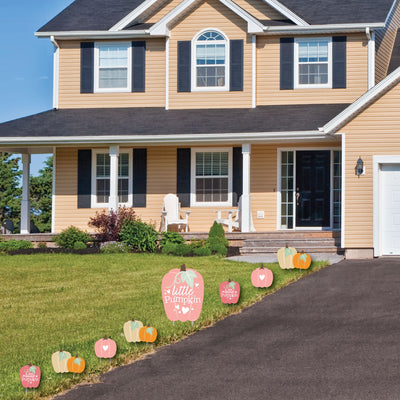 Girl Little Pumpkin - Yard Sign and Outdoor Lawn Decorations - Fall Birthday Party or Baby Shower Yard Signs - Set of 8