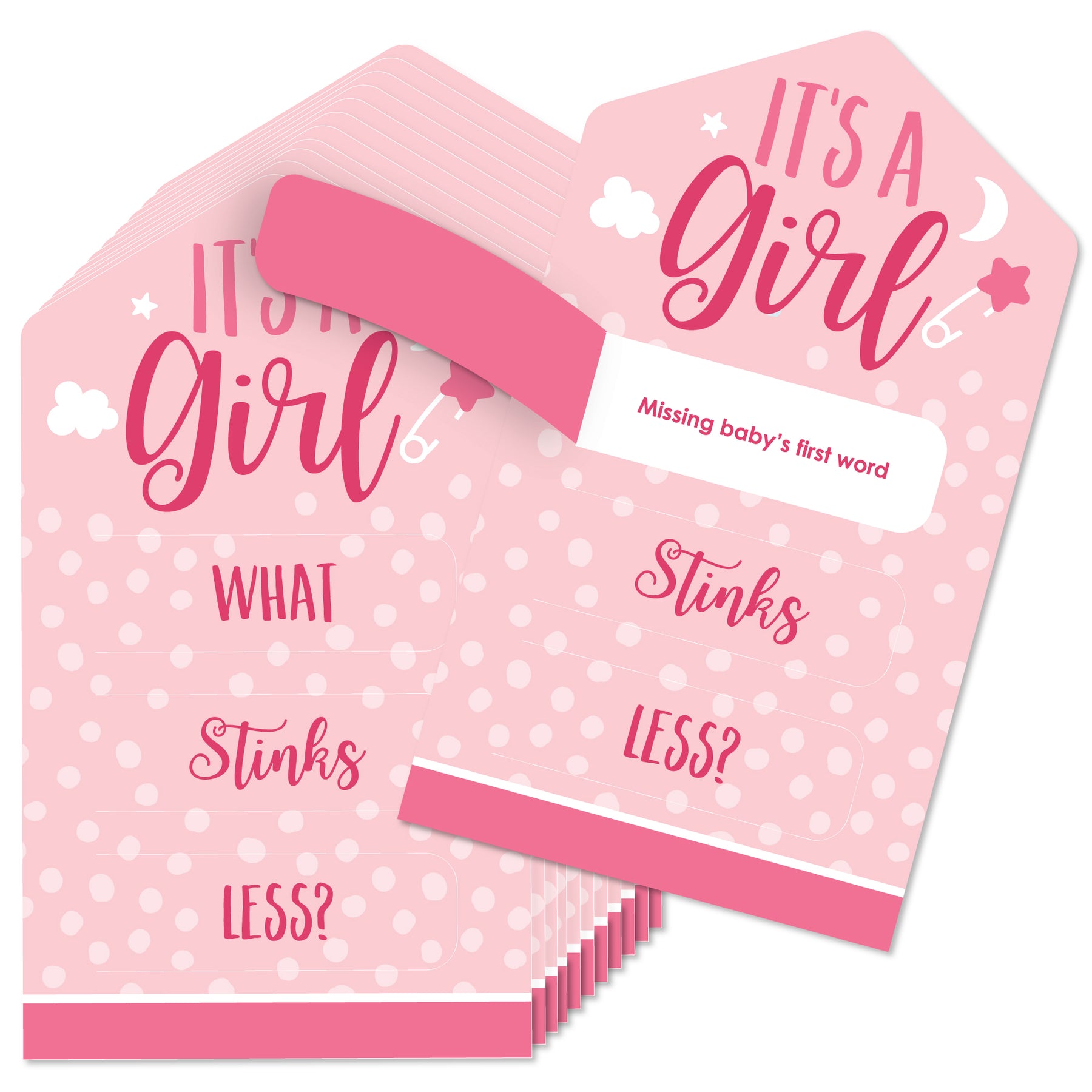 Baby Girl - Pink Baby Shower Game Pickle Cards - Conversation Starters Pull  Tabs - Set of 12 | BigDotOfHappiness.com – Big Dot of Happiness LLC